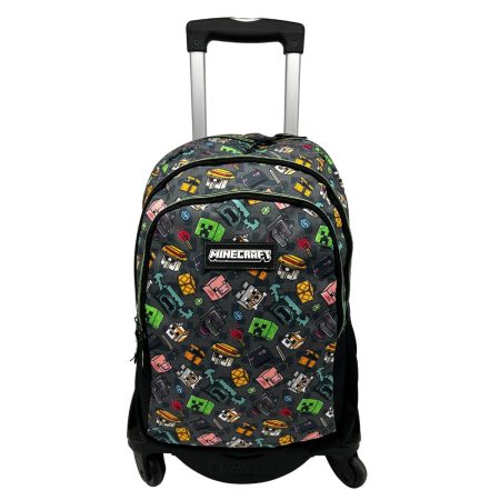 Mochila Minecraft Pixel 25 Doble Compartimento + Carro 360º